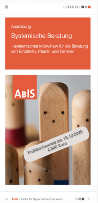 Flyer Systemische Beratung – ABIS Institut Leipzig Teilnehmende in Seminararbeit – Flyer zur Weiterbildung Systemische Beratung am ABIS Institut Leipzig, SG-zertifiziert.